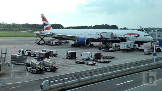 Boeing B777, British Airways, technický stop v Singapore
